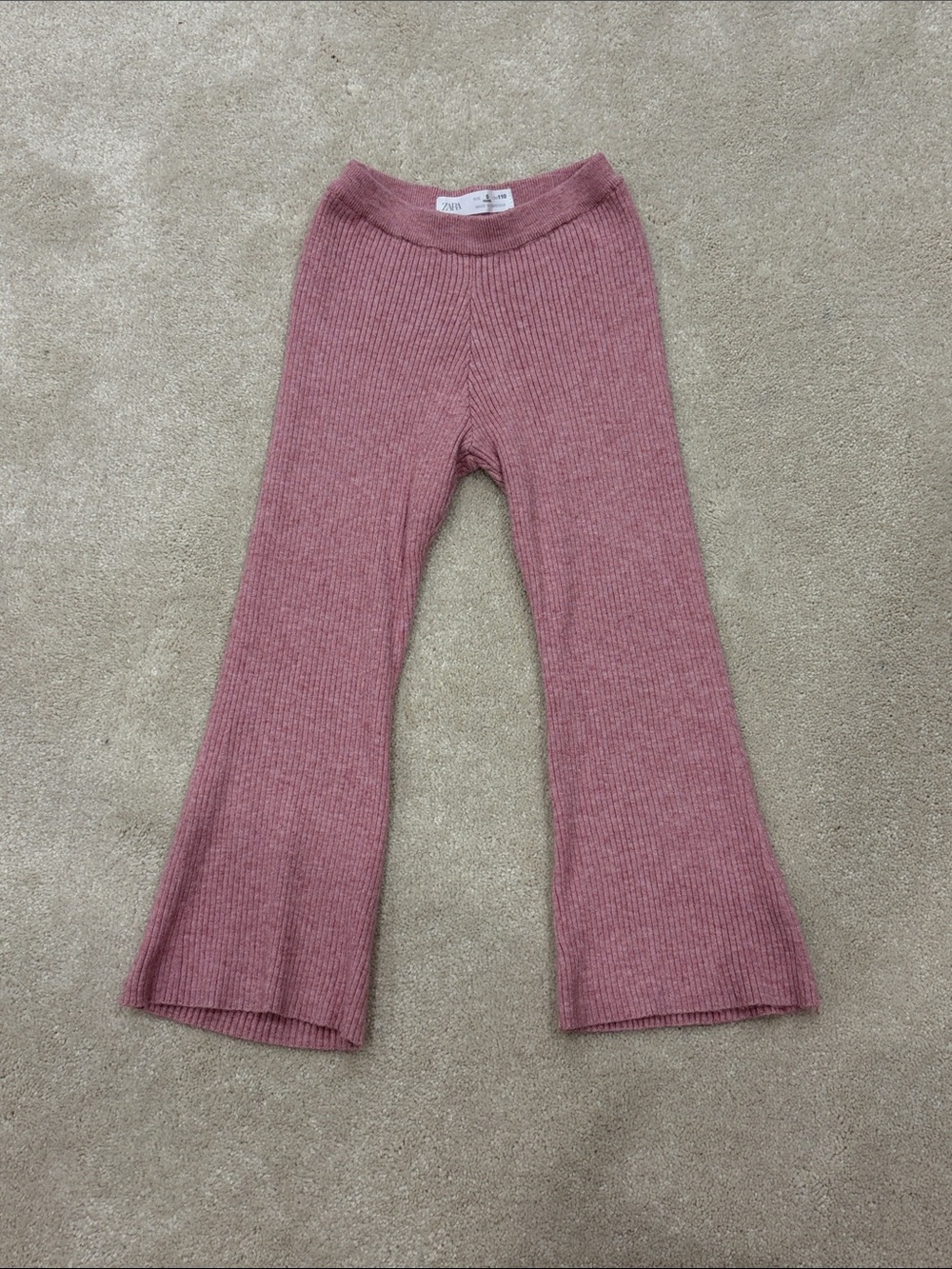 Zara Pink Ribbed Knit Flare Leggings